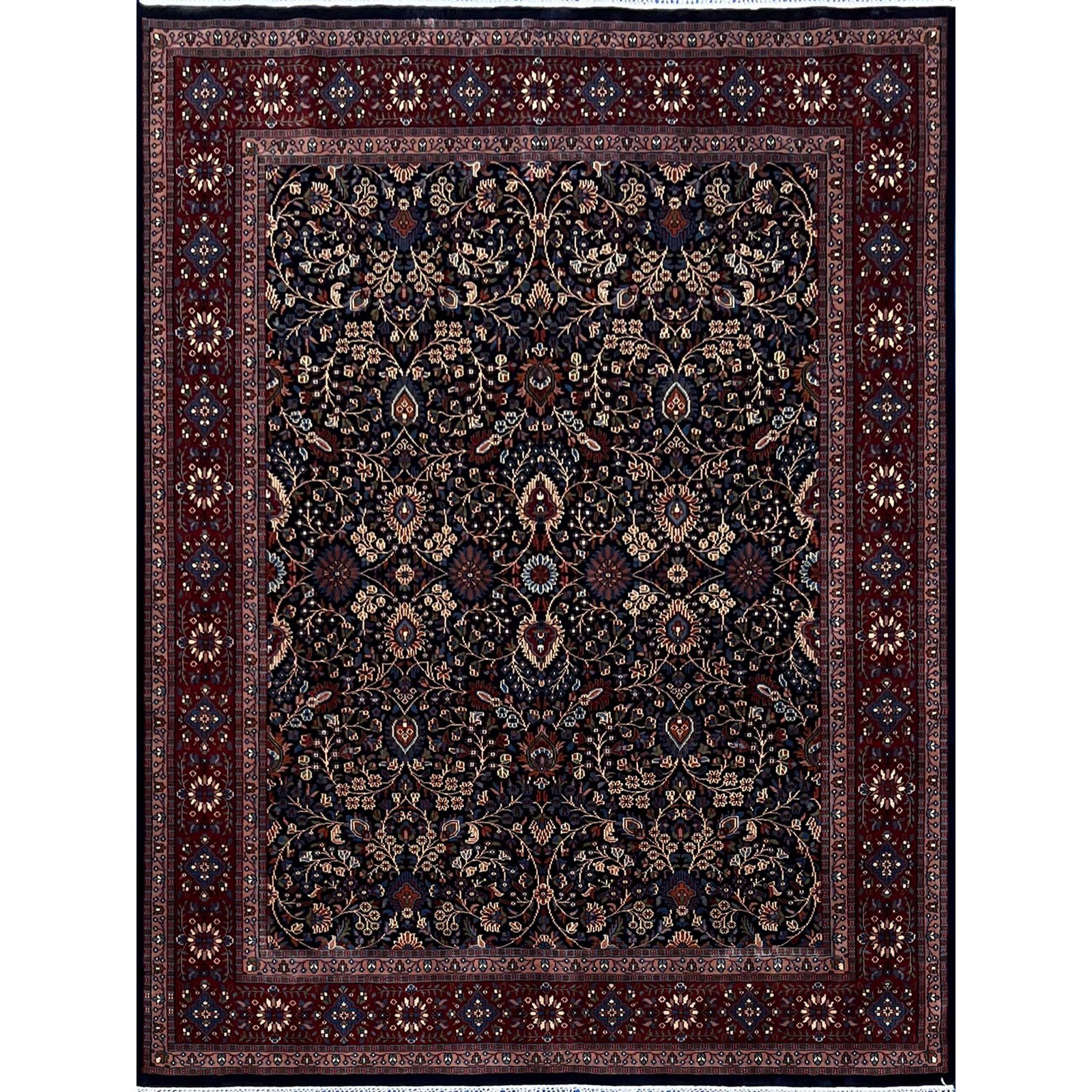 Hand Knotted Wool Area Rug 9x12 Ft Black Traditional Design