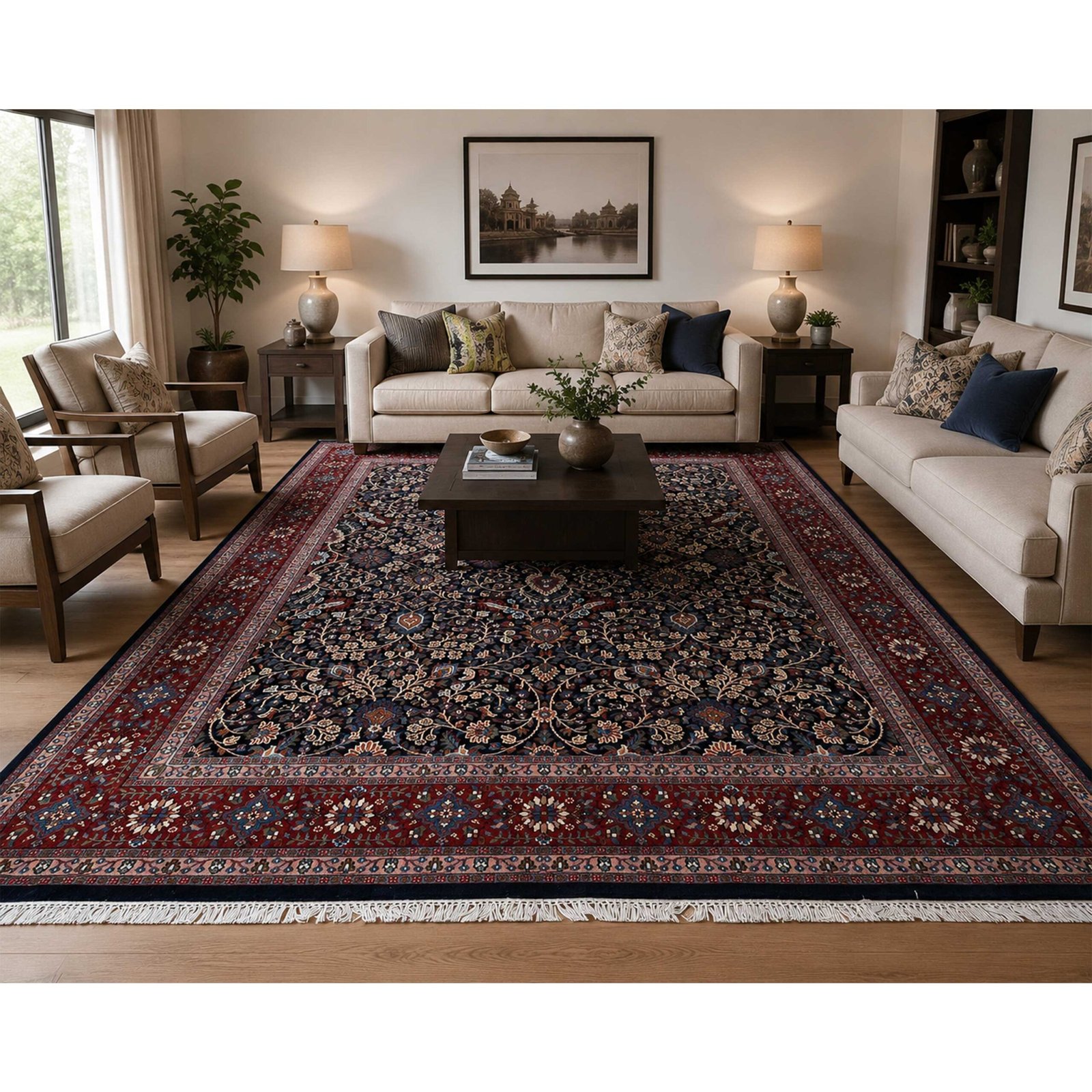 Hand Knotted Wool Area Rug 9x12 Ft Black Traditional Design - Image 4