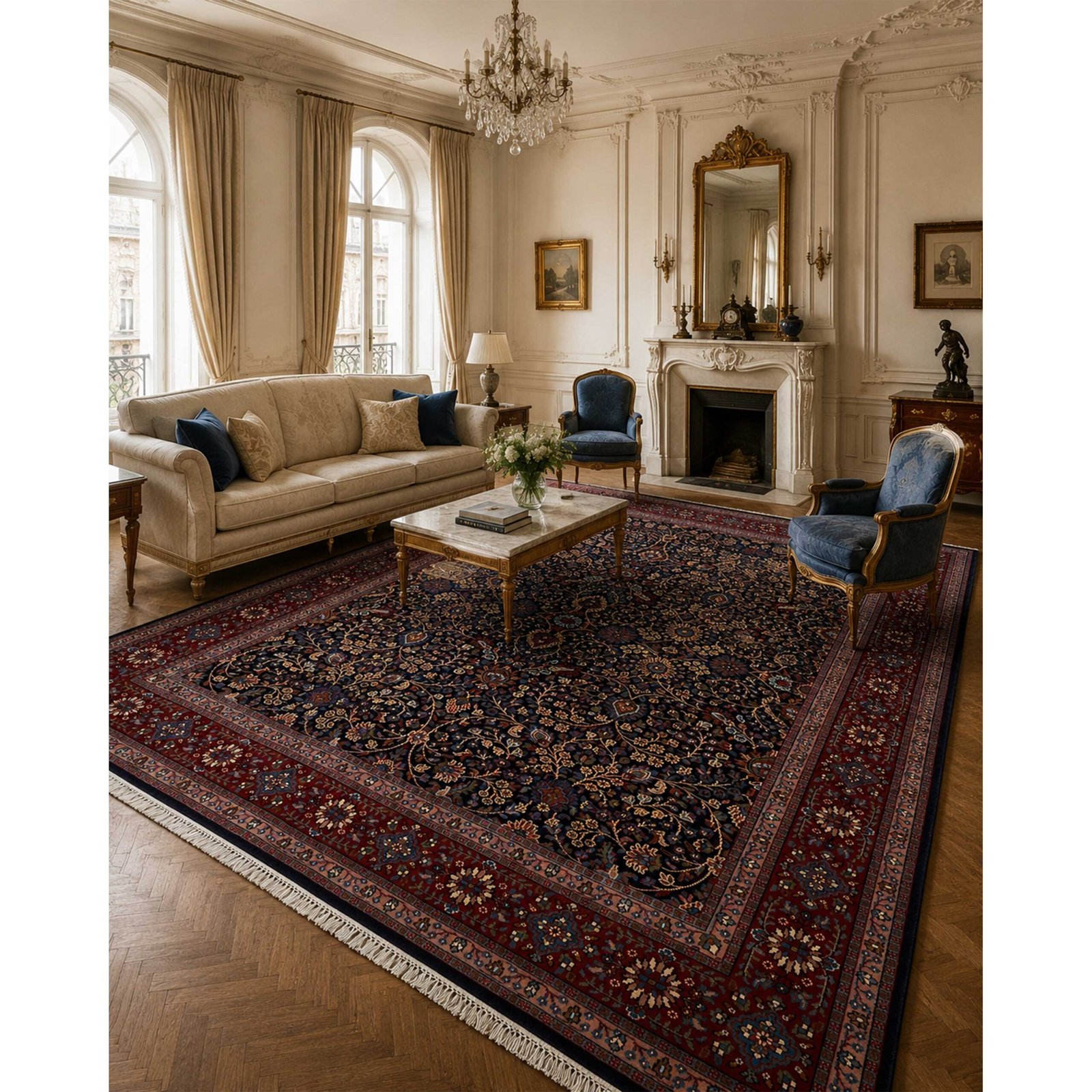 Hand Knotted Wool Area Rug 9x12 Ft Black Traditional Design - Image 2