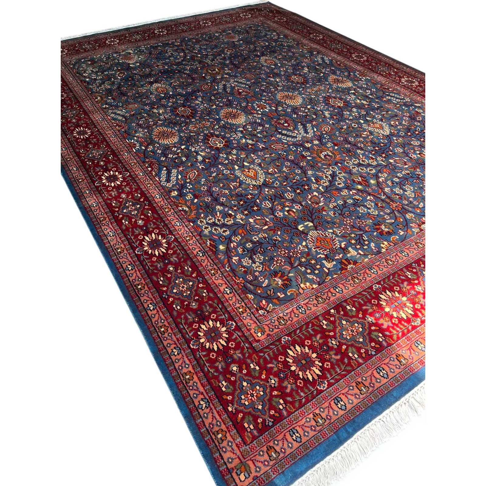 Hand Knotted Wool Area Rug 9x12 Ft Blue Traditional Design - Image 4