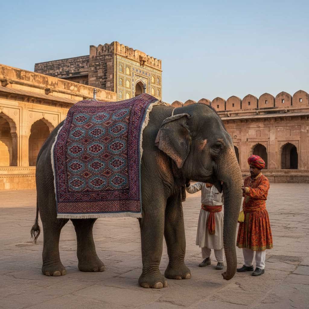 elephant-at-fort-with-handmade-rug