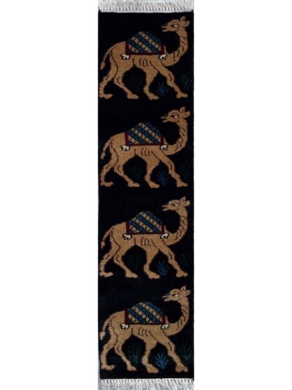 1 x 4 ft Black Hand-Knotted Wool Runner Rug Handmade
