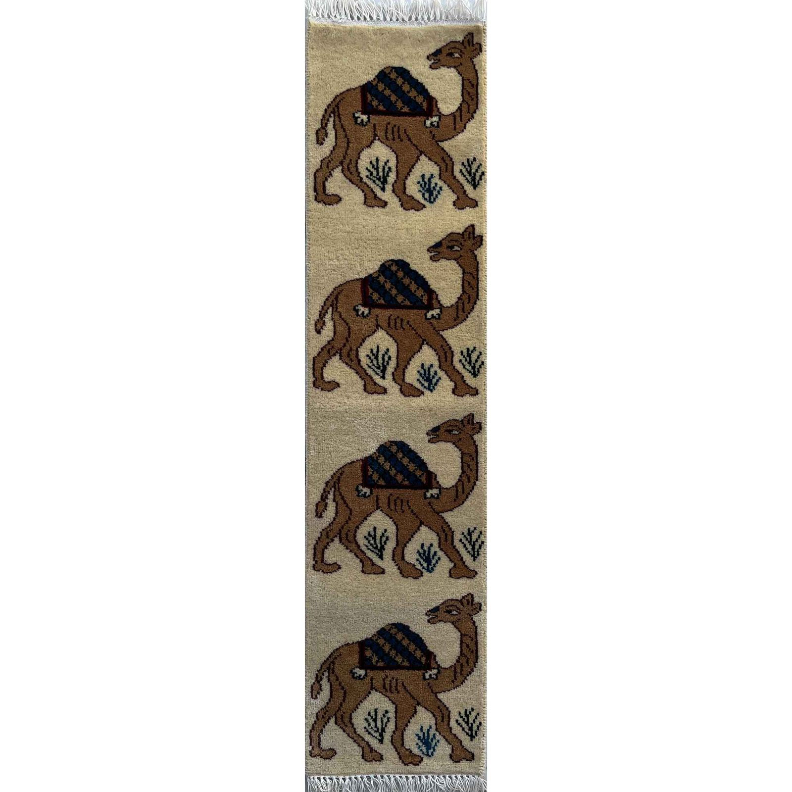 1 x 4 ft Ivory Hand-Knotted Wool Runner Rug Handmade