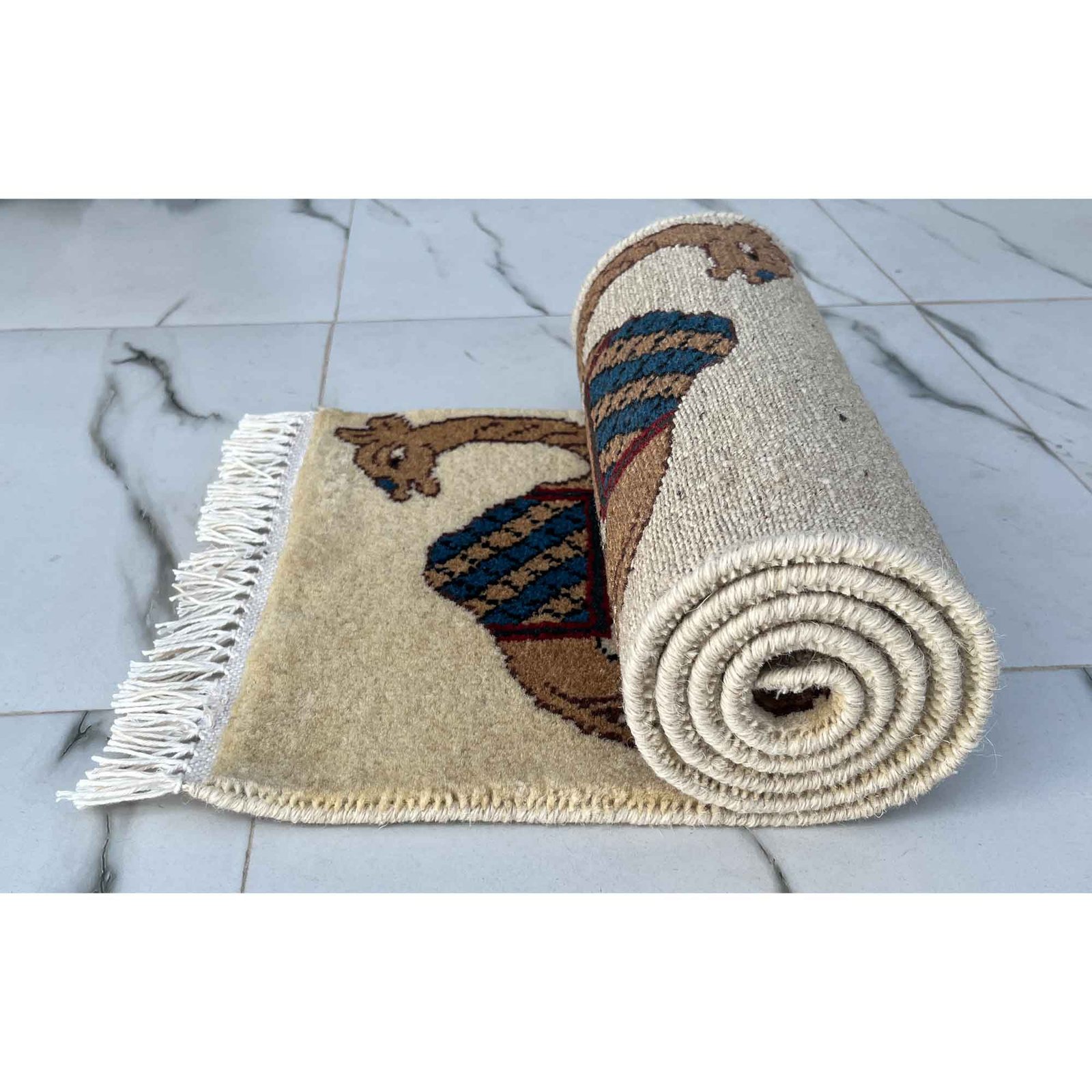 1 x 4 ft Ivory Hand-Knotted Wool Runner Rug Handmade - Image 4