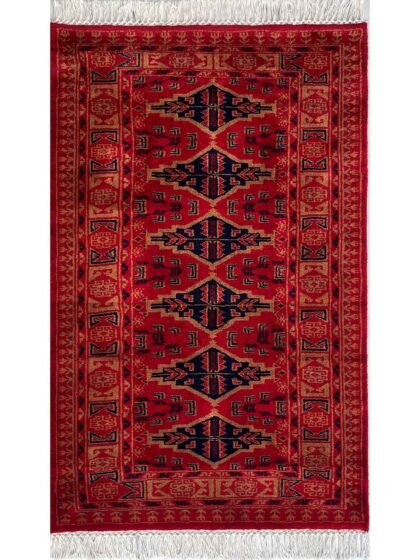 2.5 x 4 ft Red Tribal Hand-Knotted Wool Rug Handmade