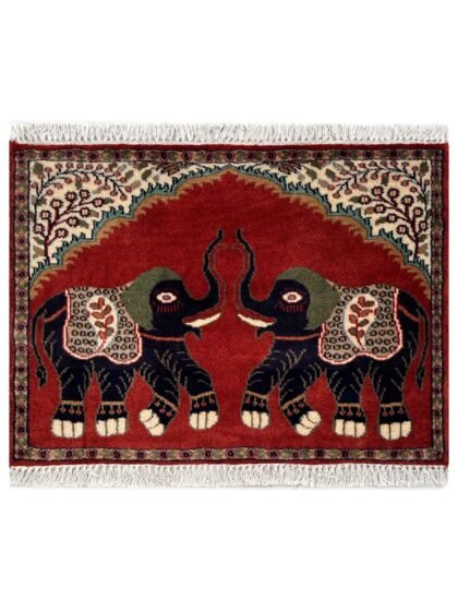 3 x 2 ft Sinduri Orange Hathi Motif Hand-Knotted Wool Rug Handmade