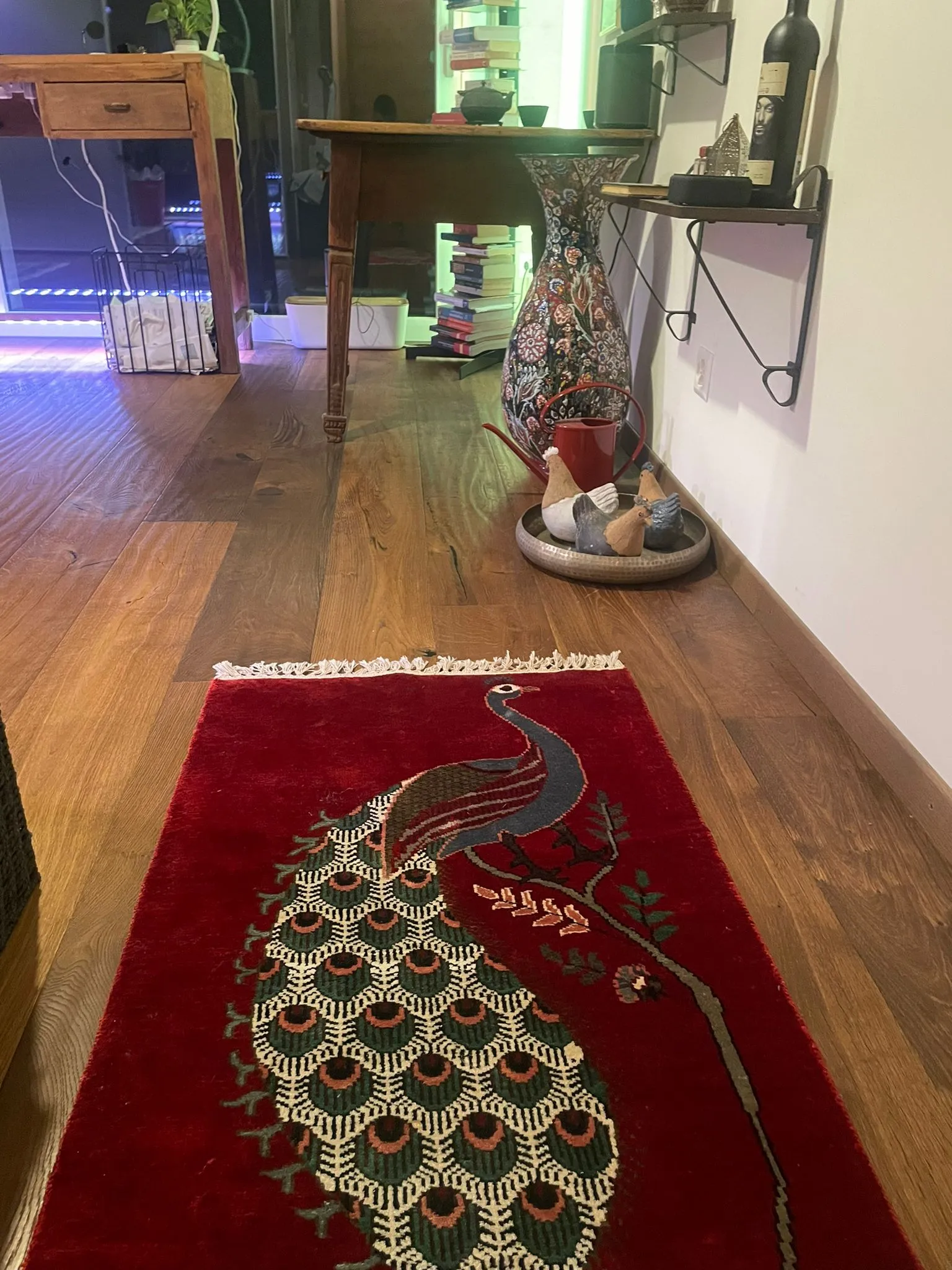 red peacock rug red small